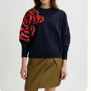 ESSENTIAL ANTWERP Navy Organic Cotton Sweatshirt Sequin and Bead Embroidery M/L